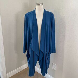 Susan Graver Everyday Womens Plus 4XP‎ Blue Open Front Cardigan Liquid Knit